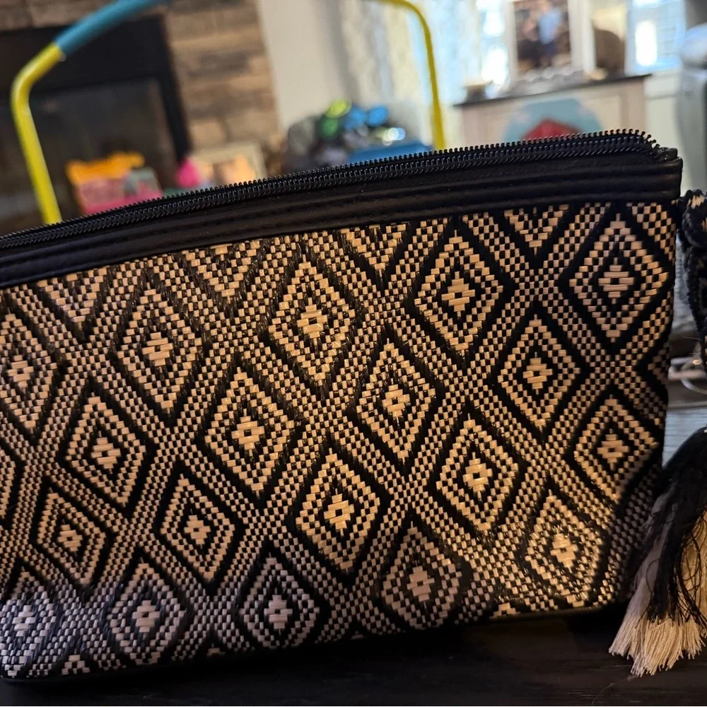 Altar’d State Clutch Black and Cream Geometric Patterned Women's Bag